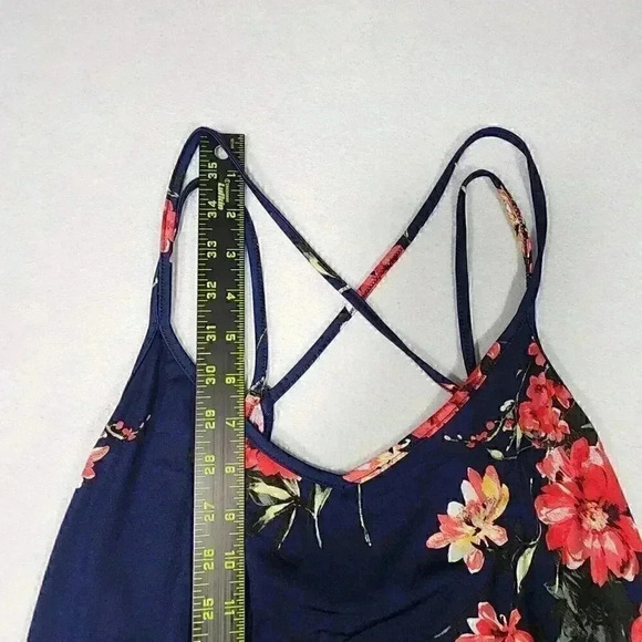 PAPERMOON Strappy Tank Top‎ 2X Navy Blue with Red Yellow White Floral Flowy Soft - Picture 9 of 11